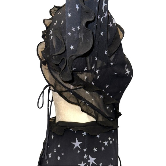 NWT Fame and Partners Kye Night Sky Star Print Ruffle Open Back Mini Dress 2 - Picture 9 of 15